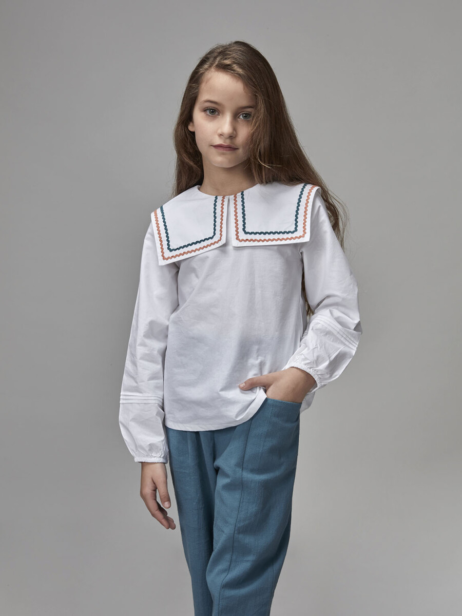 Blusa Manga Larga Con Cuello Marinero Blanco