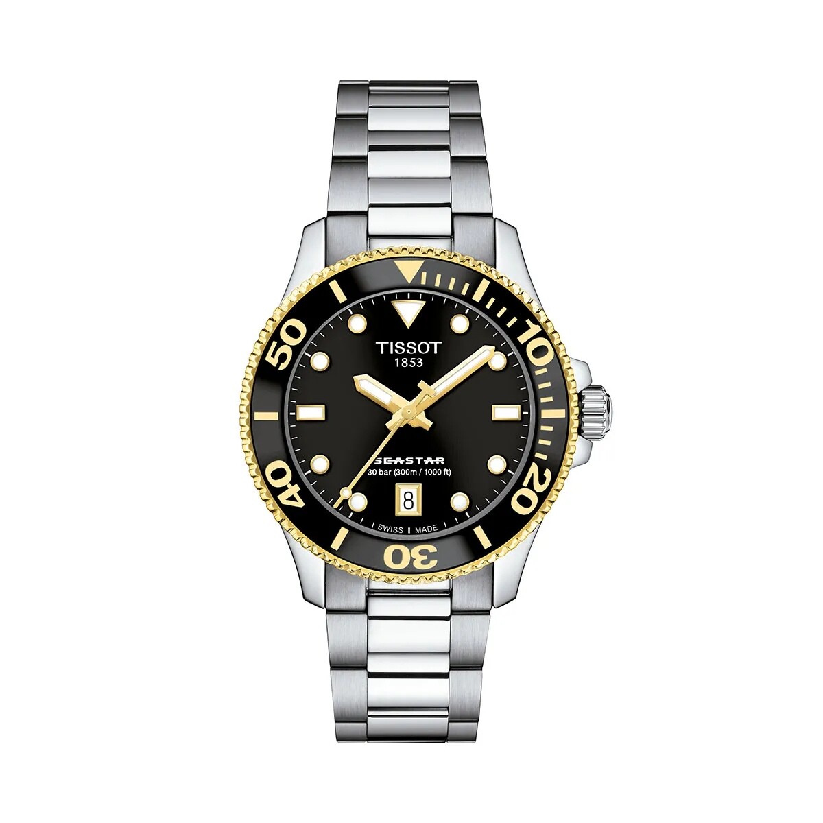 Reloj Tissot Seastar T1202101105100 para dama con correa de acero - Negro 