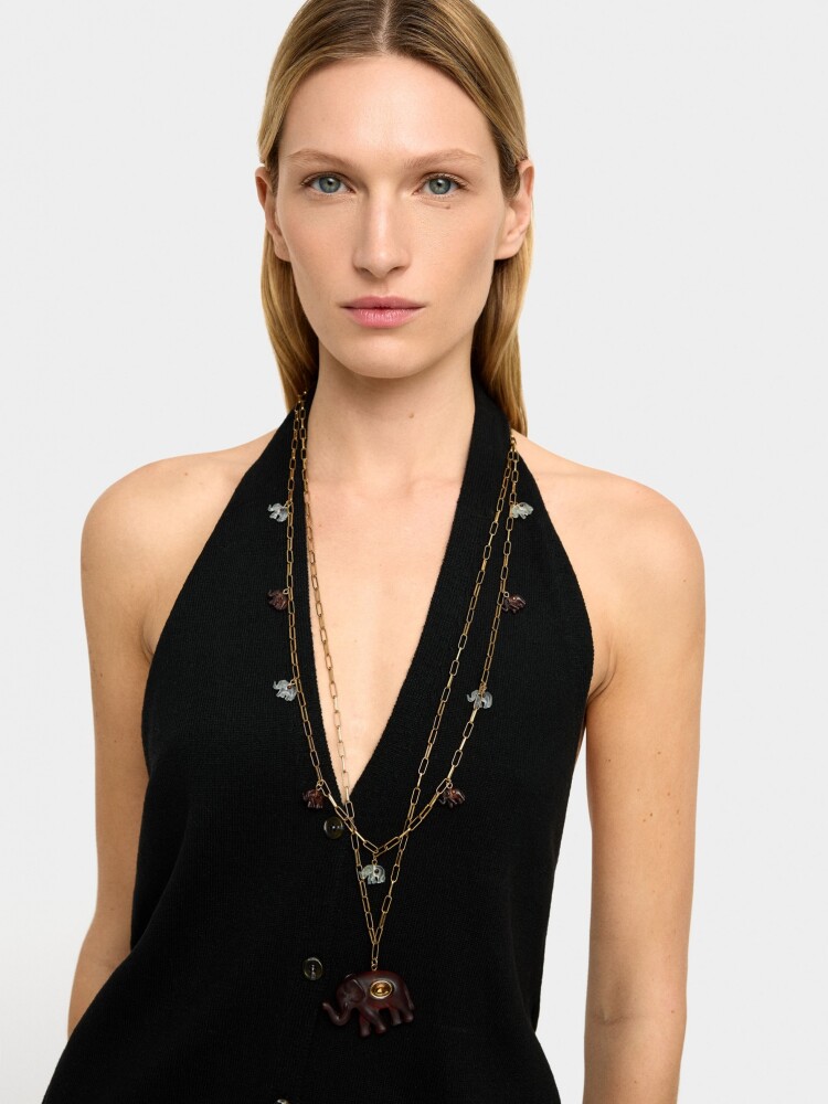 Collar Largo Doble Con Elefantes multicolor