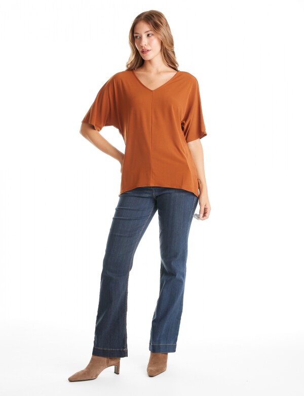 Blusa Manga Japonesa & Escote V TERRACOTA