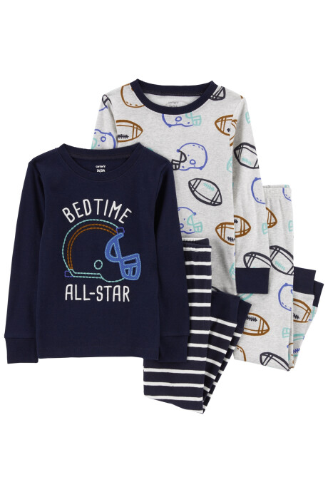 Pijama cuatro piezas de algodón, dos remeras y dos pantalones Sin color