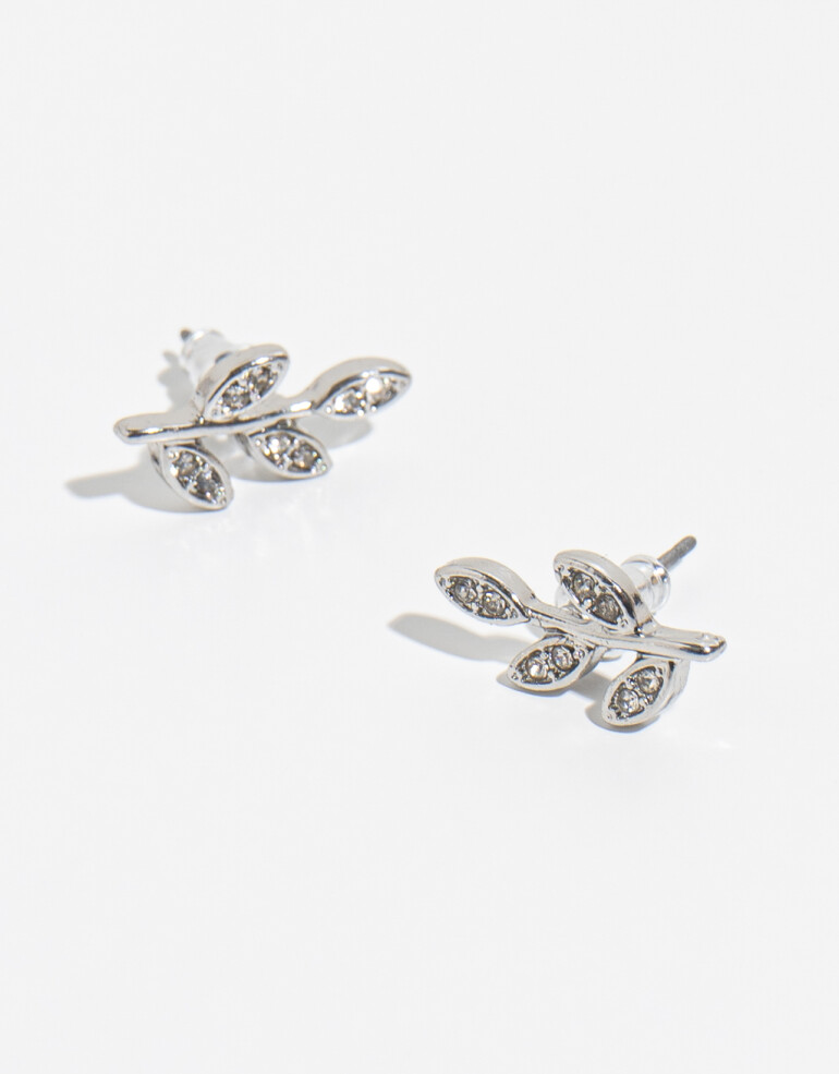 Aros Pasantes Strass Aros Hojas Con Strass - Plateado Rodio