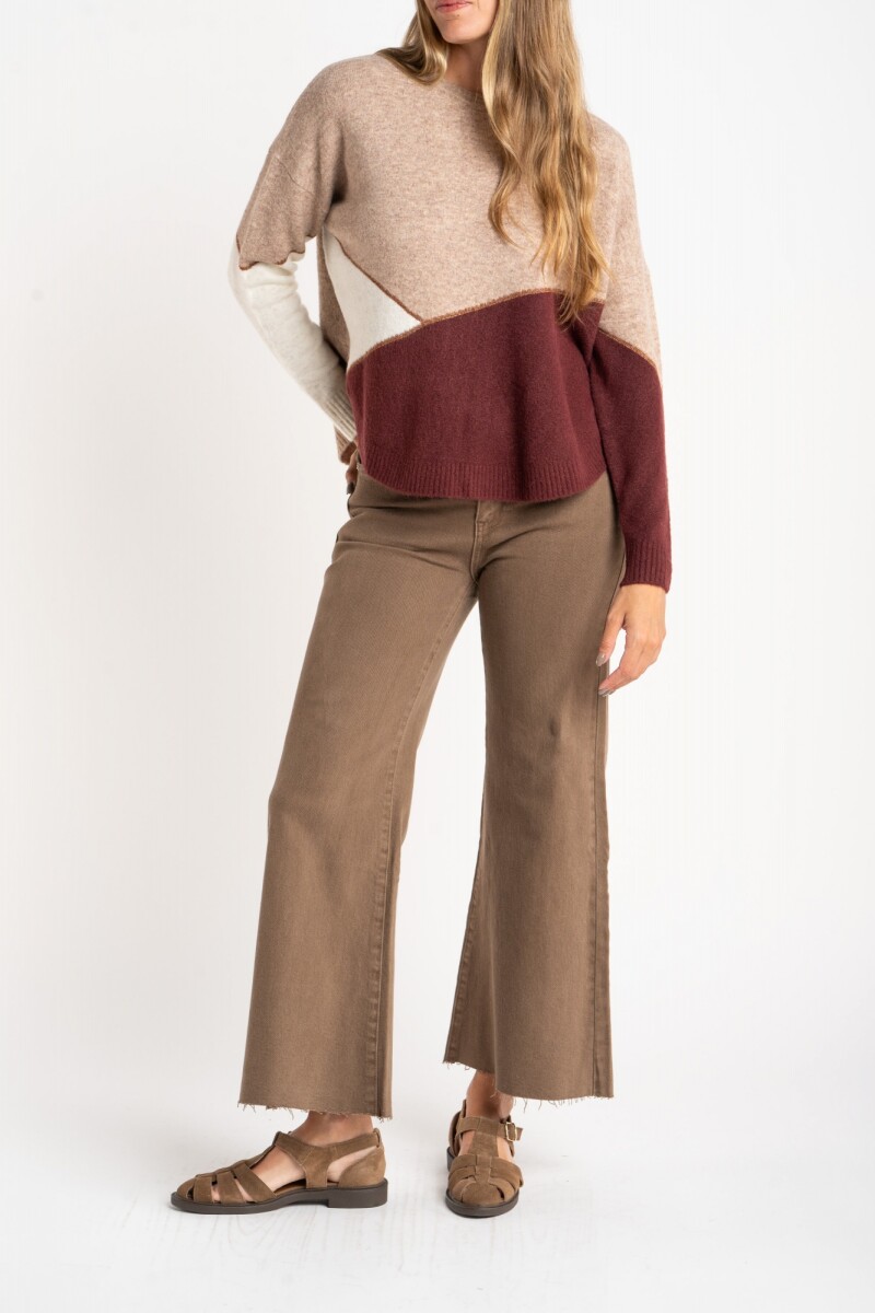 Sweater Intarsia Color Block Burdeos
