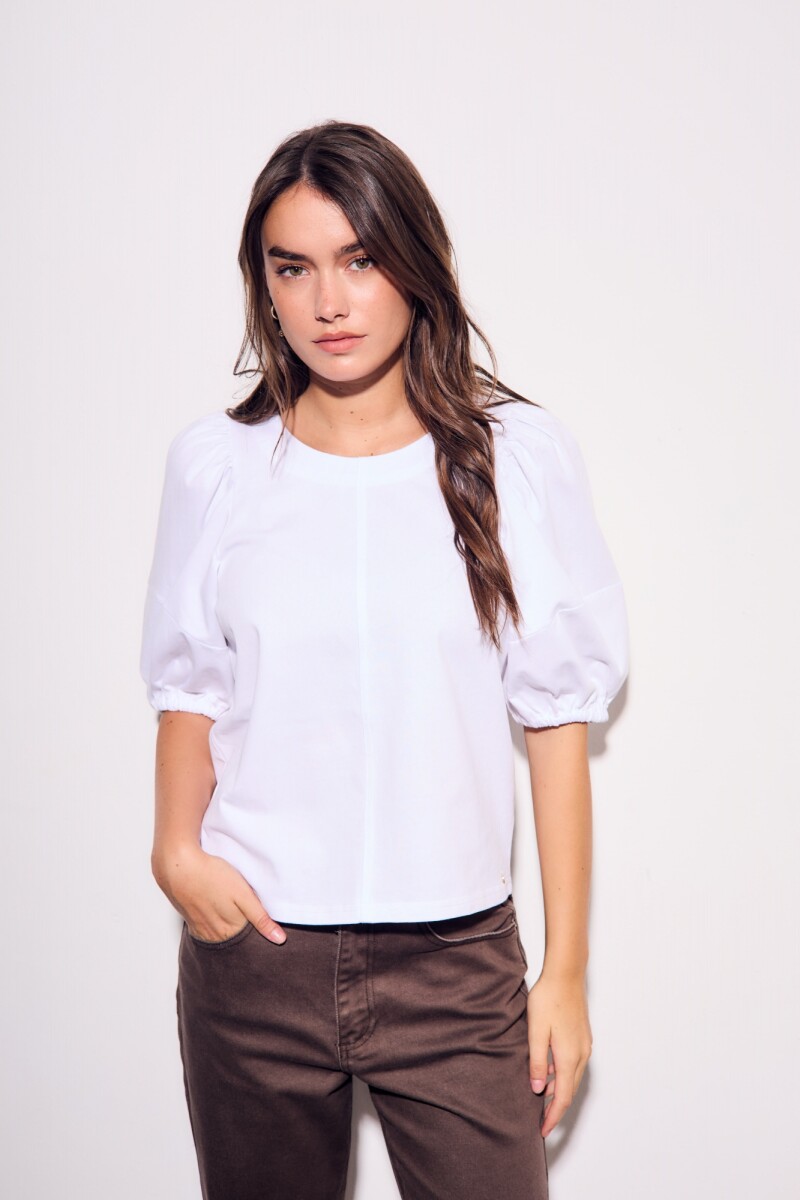 Remera Algodón Manga Globo Nácar