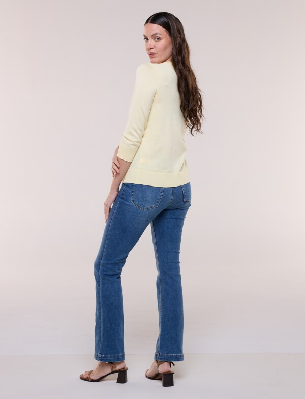 Cardigan Manga 3/4 Con Botones Florales Metálicos AMARILLO