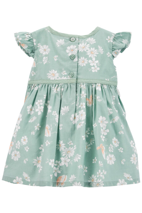 Vestido de algodón falda amplia y cuello con botón 0