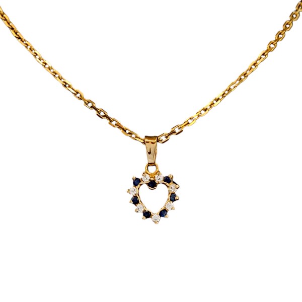 Dije Corazón-Oro bajo-Piedra Zafiro y Zirconia-CP8546 conpiedra