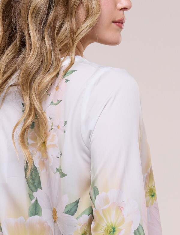 Blusa De Caída Fluida Con Escote Redondo CRUDO/MULTI