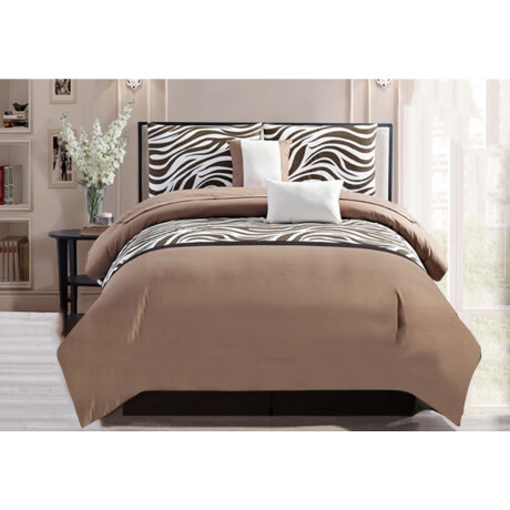 Set de Cama 1 Plaza 6 Piezas c/ Acolchado Almohadones Fundas Marrón/crema