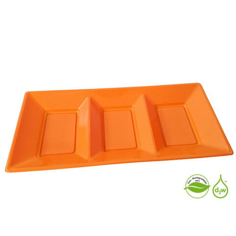Bandeja Biodegradable Rectangular x3 Unidades Naranja