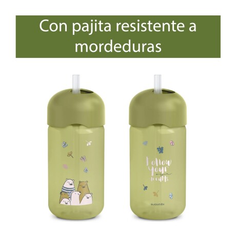 Vaso con Pajita Estampado Osos Antiderrame Verde