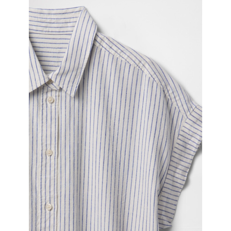 SS SHIRT - LINEN BLUE WHITE STRIPE