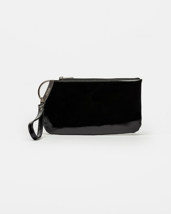 Porta Cosmeticos Katy En Cuero Charol Arrugado Negro