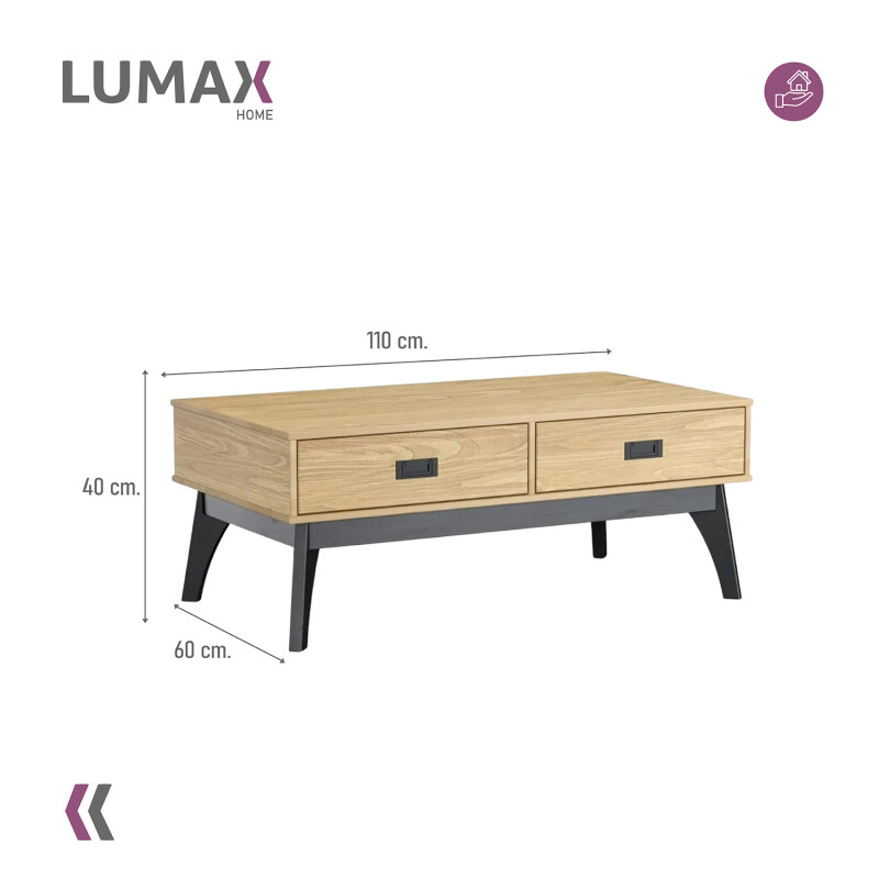 Mesa Ratona de Centro Living Lumax 2 Cajones 100% Madera Maciza Mesa Ratona de Centro Living Lumax 2 Cajones 100% Madera Maciza