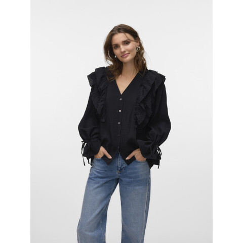 VMKAUSA FRILL LS TOP WVN GA BLACK