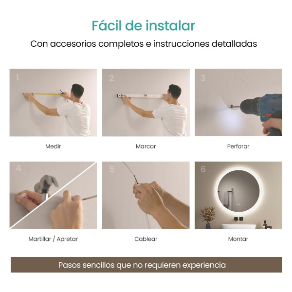 Espejo Redondo De Baño Led 60cm Función Desempañado ESPEJO REDONDO LED03 60 CM DORADO