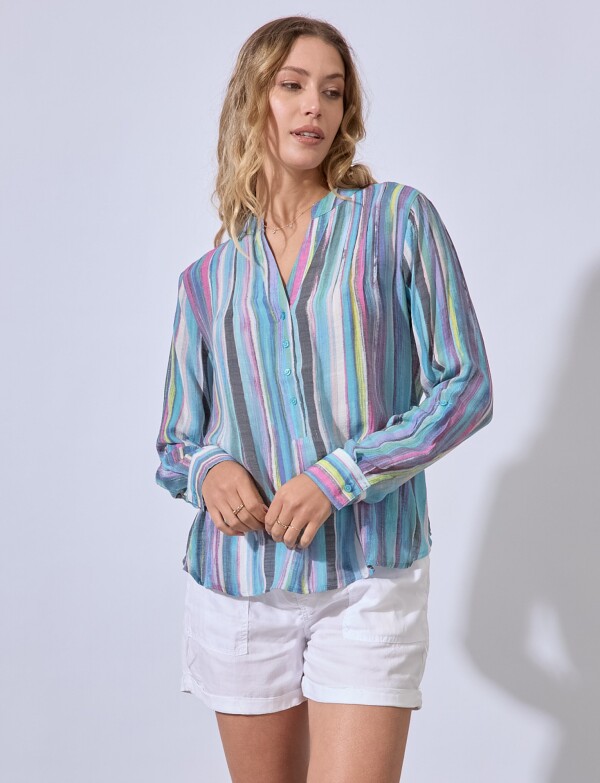 Blusa Gasa Print MULTI/CELESTE