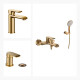 JUEGO DE GRIFERIA COMPLETO. INCLUYE DUCHA EXTERNA CON TELEFONO, LAVATORIO BAJO Y BIDET ORO SEMI MATE AQUALIA 000