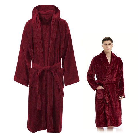 Bata de Baño Salida Ducha Tela Sherpa Suave Adulto Unisex Variante Color Bordo