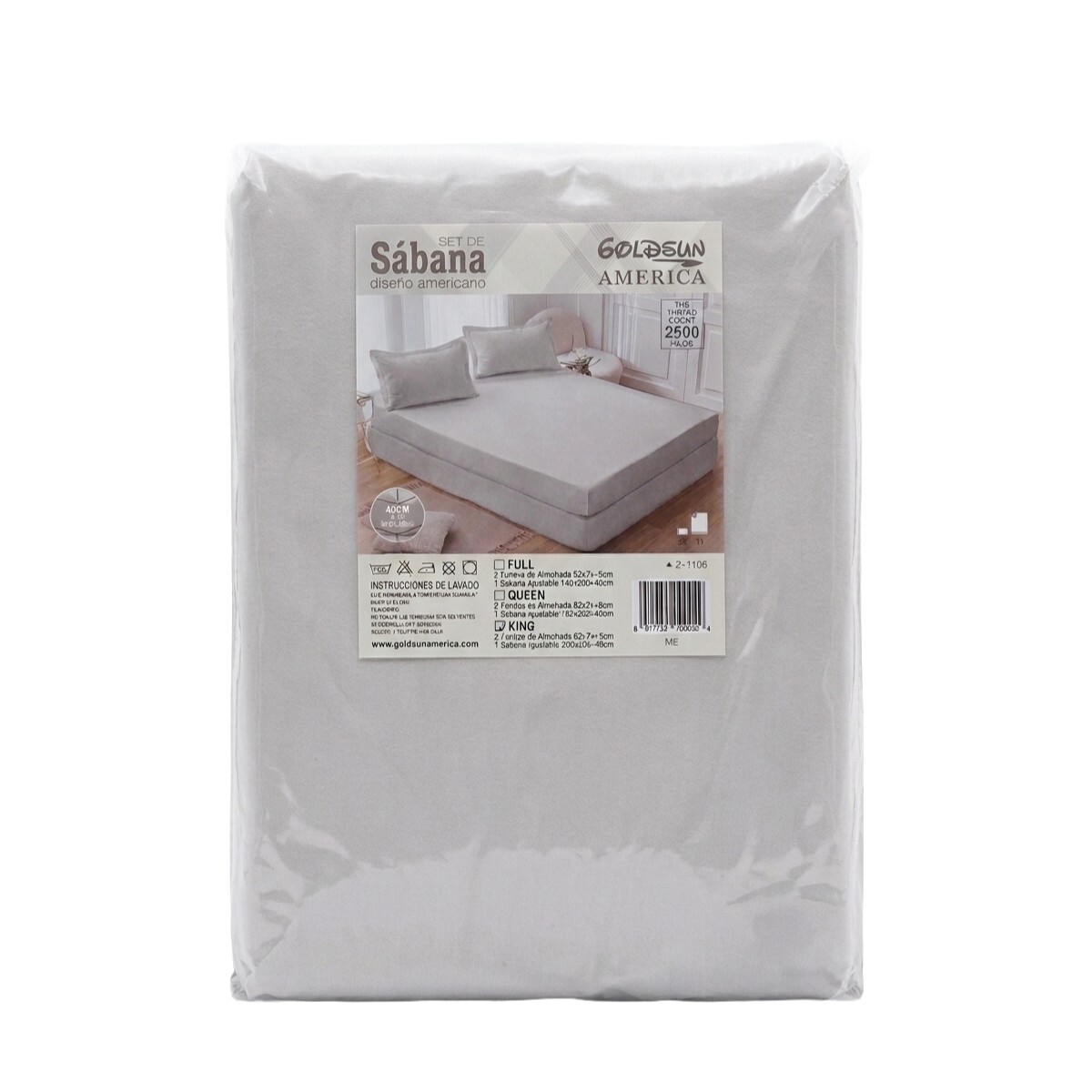JGO DE SABANA KING GRIS CL 200X205+40CM 3PZAS 