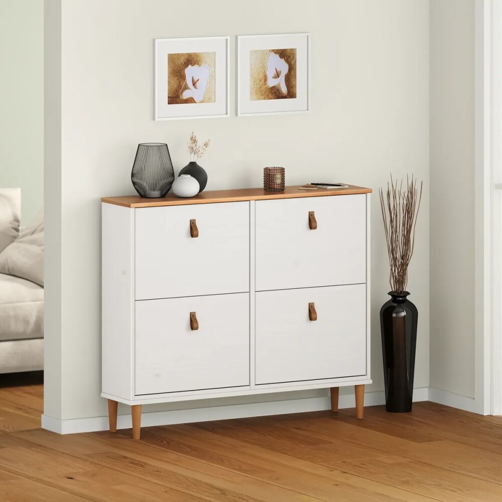 ZAPATERA 4 PUERTAS MADERA MACIZA DORMITORIO Color blanco