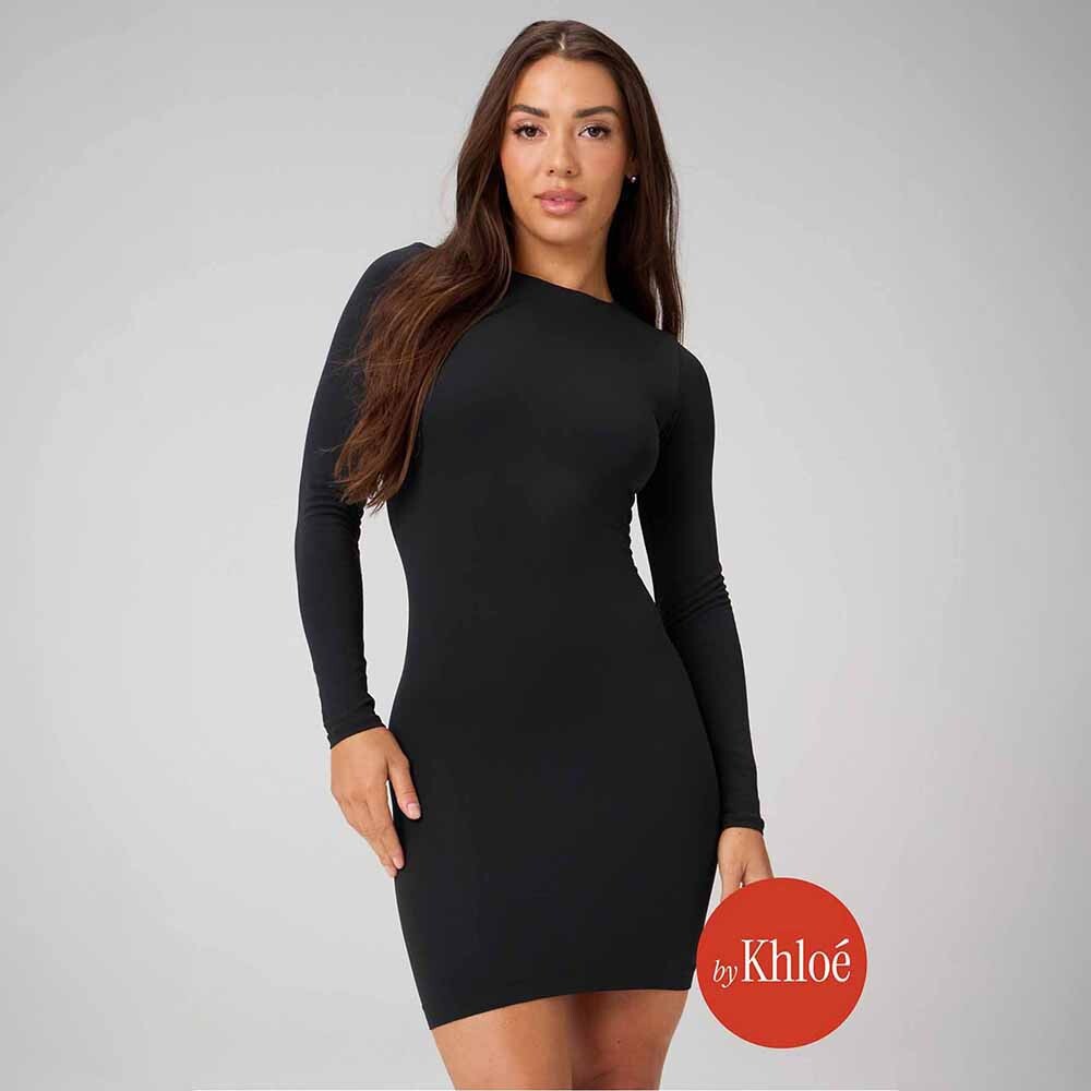 Vestido Seamless Long-Sleeve Mini Dress Mujer Black