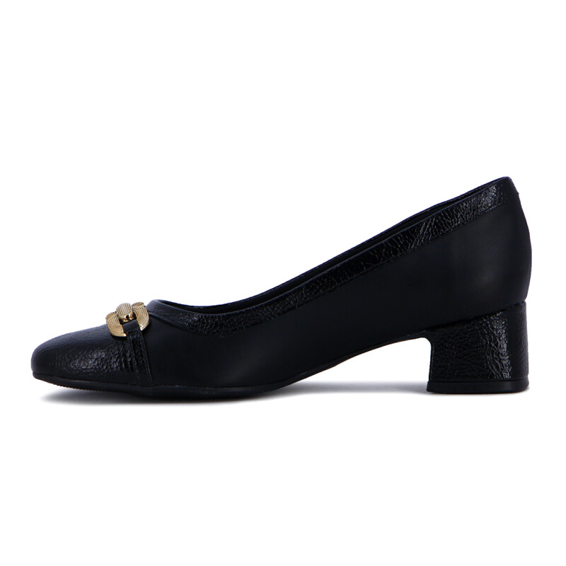 Comfortflex Zapato Taco Bajo Cuadrado Con Aplique En Capellada Negro