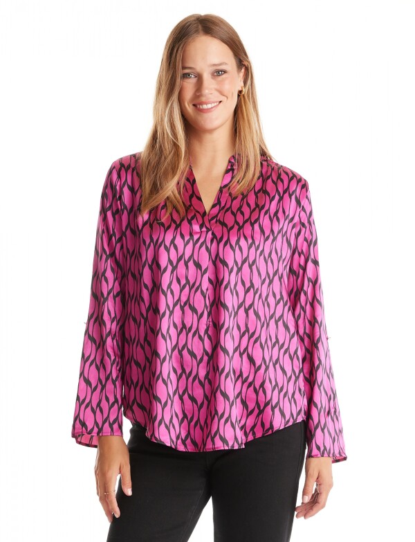 Blusa Saten Escote V FUCSIA