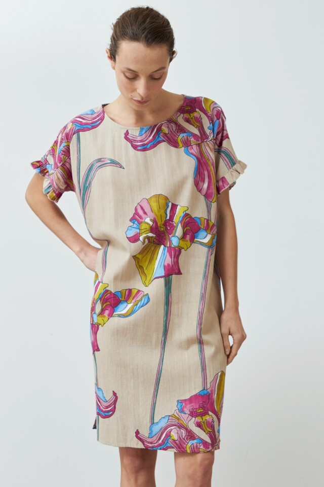 Vestido con estampa "Lirio de Campo" beige