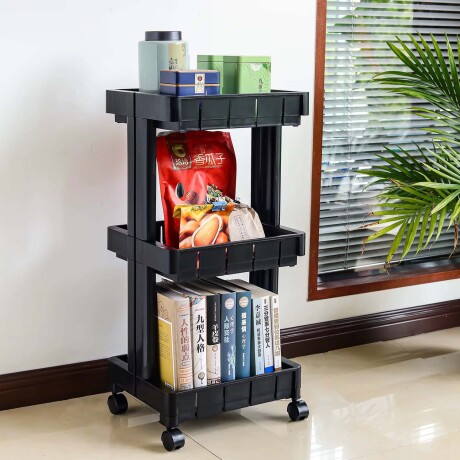 Estantería Rack Organizador Multiuso de 3 Estantes y Ruedas Negro