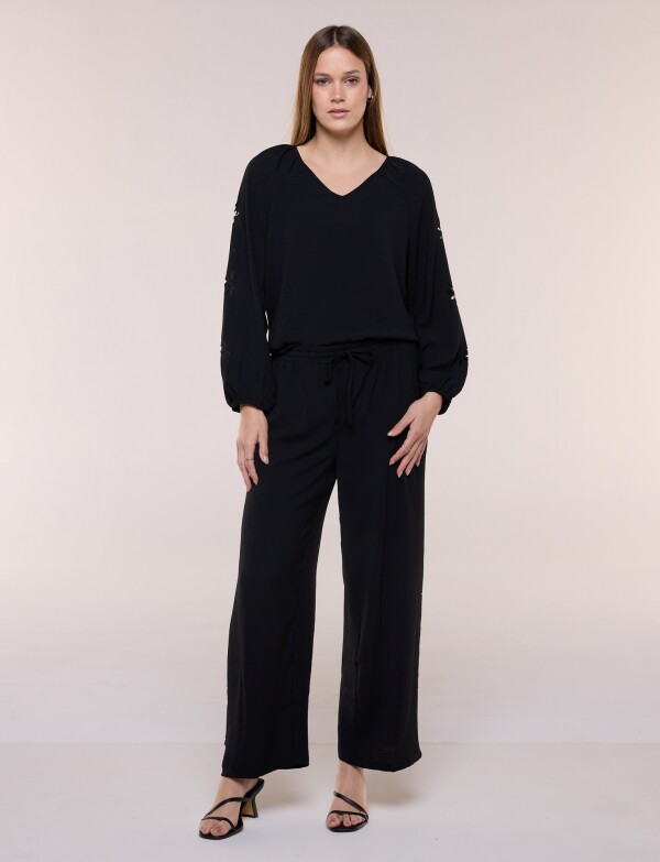 Pantalon Fluído Con Lateral Calado NEGRO