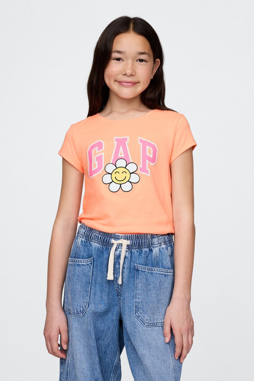 Remera Gráfico Niña Orange Kiss Neon