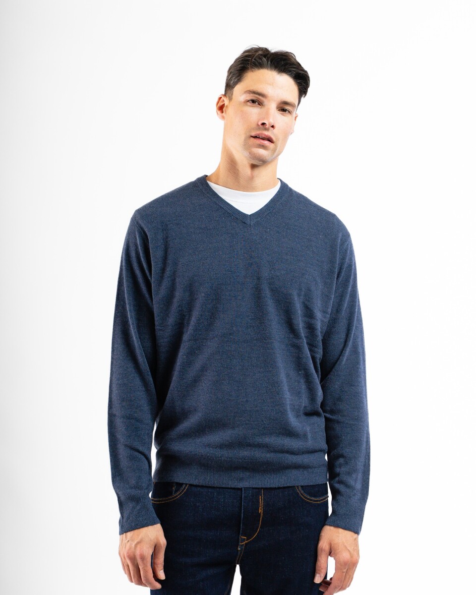 Buzo Cashmere Escote V - Azul Melange 