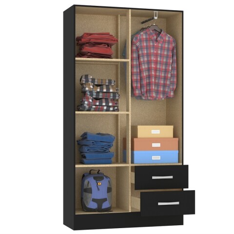 Ropero Armario 4 puertas 2 cajones con estantes y perchero 170 x 90 x 36 cm - Negro Ropero Armario 4 puertas 2 cajones con estantes y perchero 170 x 90 x 36 cm - Negro