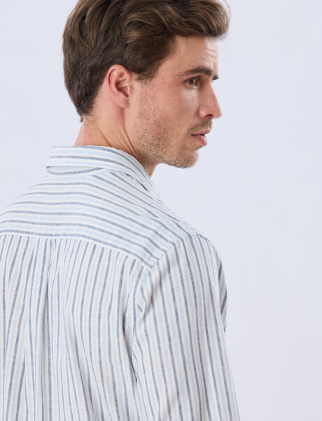 CAMISA RAYADA DE LINO Celeste