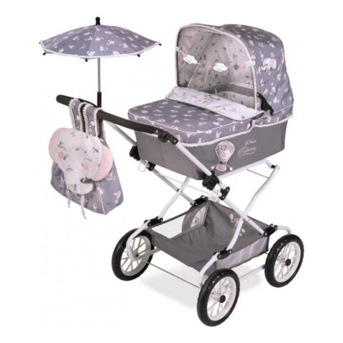 De Cuevas Coche Muñeca Gris + Bolso + Sombrilla Bebe Llorens De Cuevas Coche Muñeca Gris + Bolso + Sombrilla Bebe Llorens