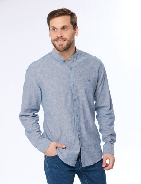 CAMISA DE LINO CUELLO MAO Azul