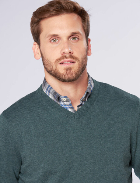 BUZO TEJIDO CUELLO EN V Verde oscuro