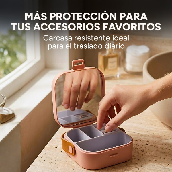 Mini Joyero Organizador Alhajero 9 X 9cm C/ Espejo Asa Rosa