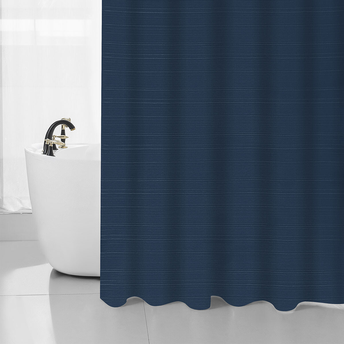 Cortina de Baño Home Class Jacquard Lisa 180 x 180 Cm. - AZUL MARINO 
