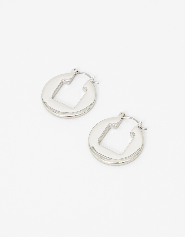 Aros Argollas Metal Aros Argolla Metal Rectangular - Plateado Rodio