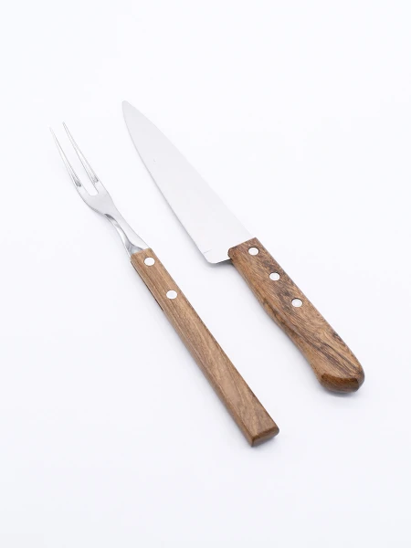 SET ASADOR CUCHILLA Y TENEDOR PARILLA MARRON