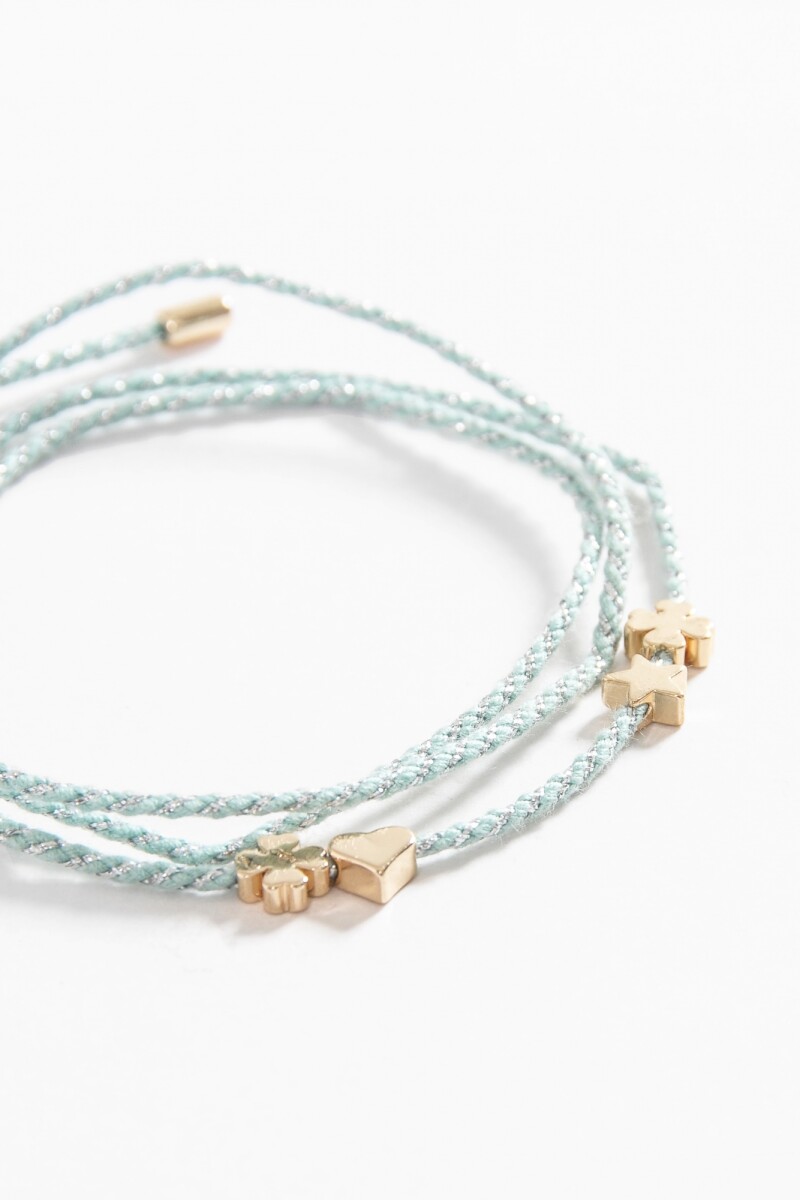 Pulsera cordón dijes metálicos celeste