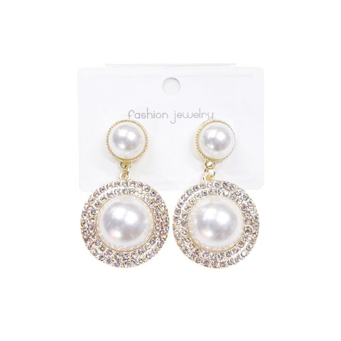 Aretes brillantes redondos con perla Aretes Brillantes Redondos Con Perla