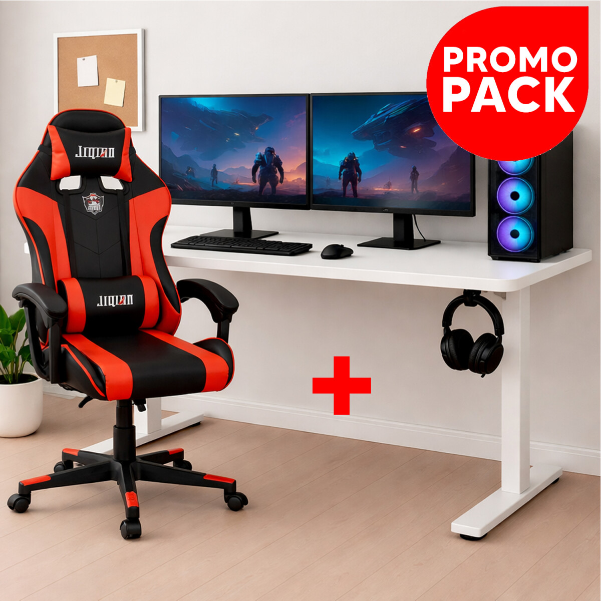 Escritorio Gamer Eléctrico + Silla Gamer 160kg - BLANCO 
