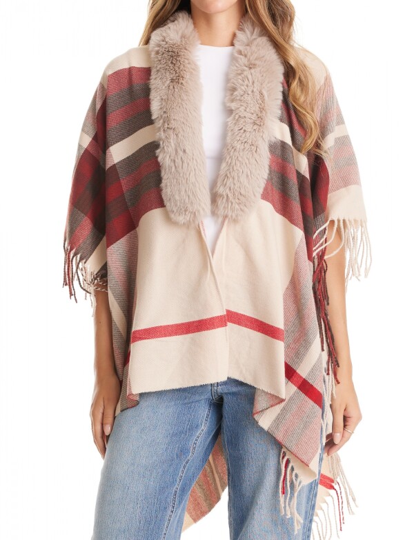 Ruana Faux Fur MULTI/BEIGE