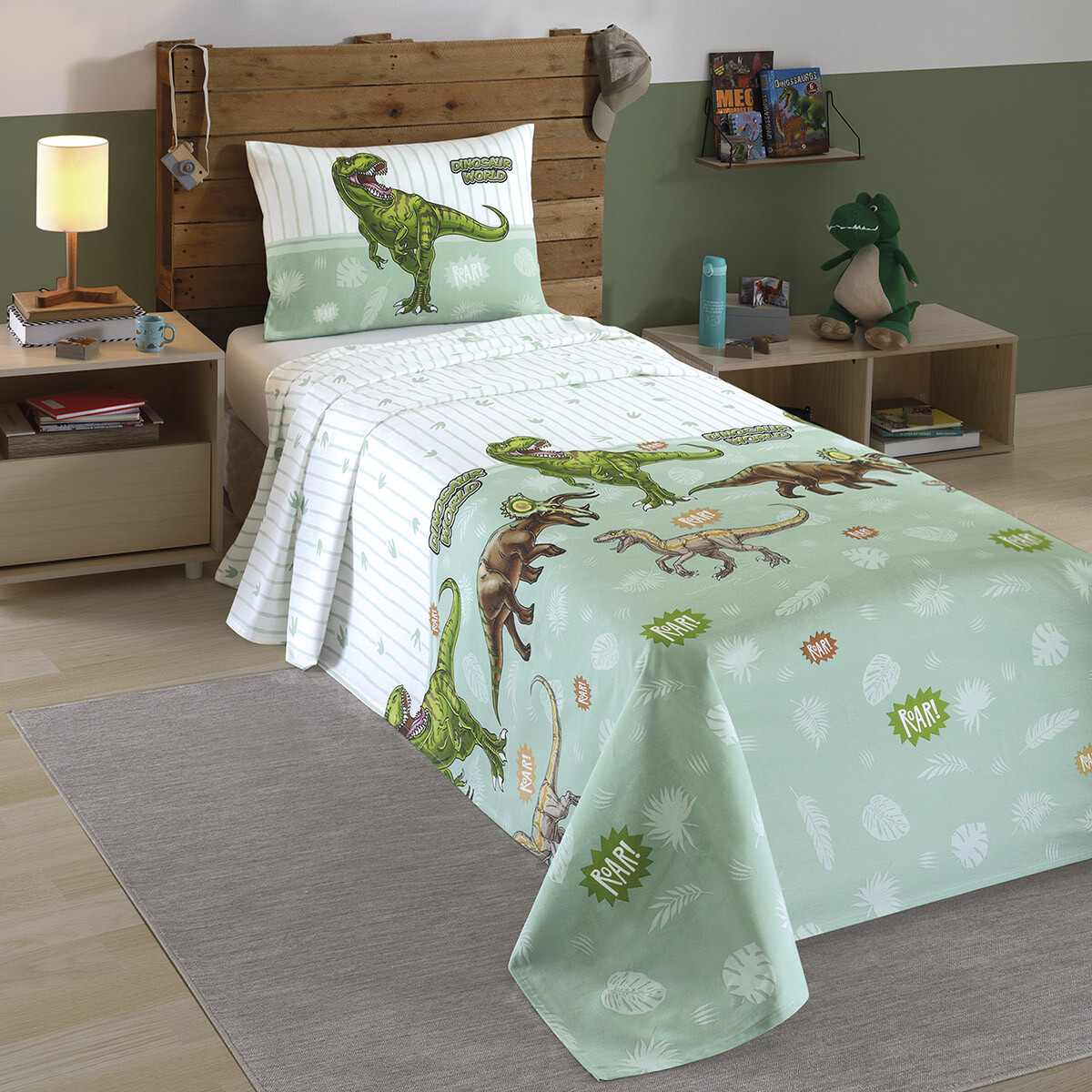 Juego Sábanas Infantiles 1 Plaza Dohler 100% Algodón - Dinosaurios 