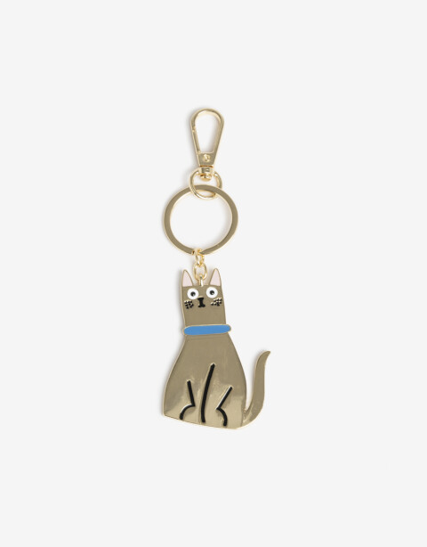 Llavero Metal Llavero Y Charm De Gato - Combinacion Bicolor