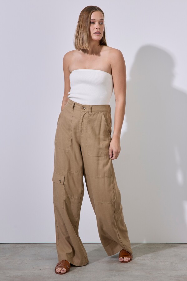 Pantalon Lino Cargo TOSTADO