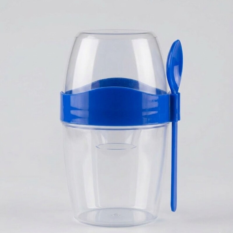 Recipiente Lunchera Para Ensalada Con Cubiertos Y Aderezo Azul